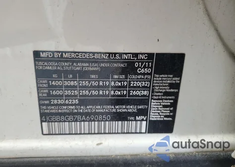 2011 Mercedes-Benz Ml 350 4Matic из США, поврежденный, VIN 4JGBB8GB7BA690850